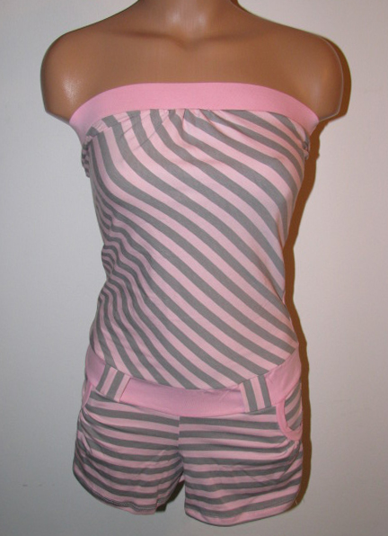 Front View of Pastel Pink and Gray One Piece Summer Wear