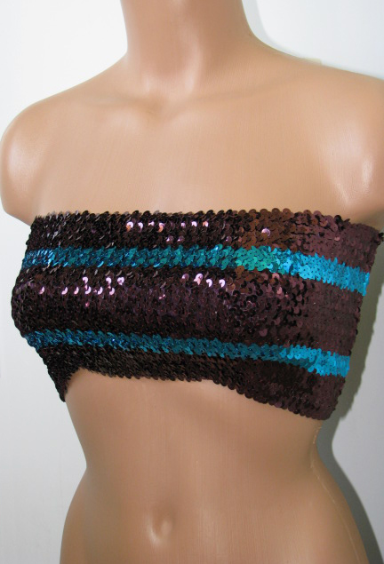 Sequin Tube Top in Burgandy and Aqua